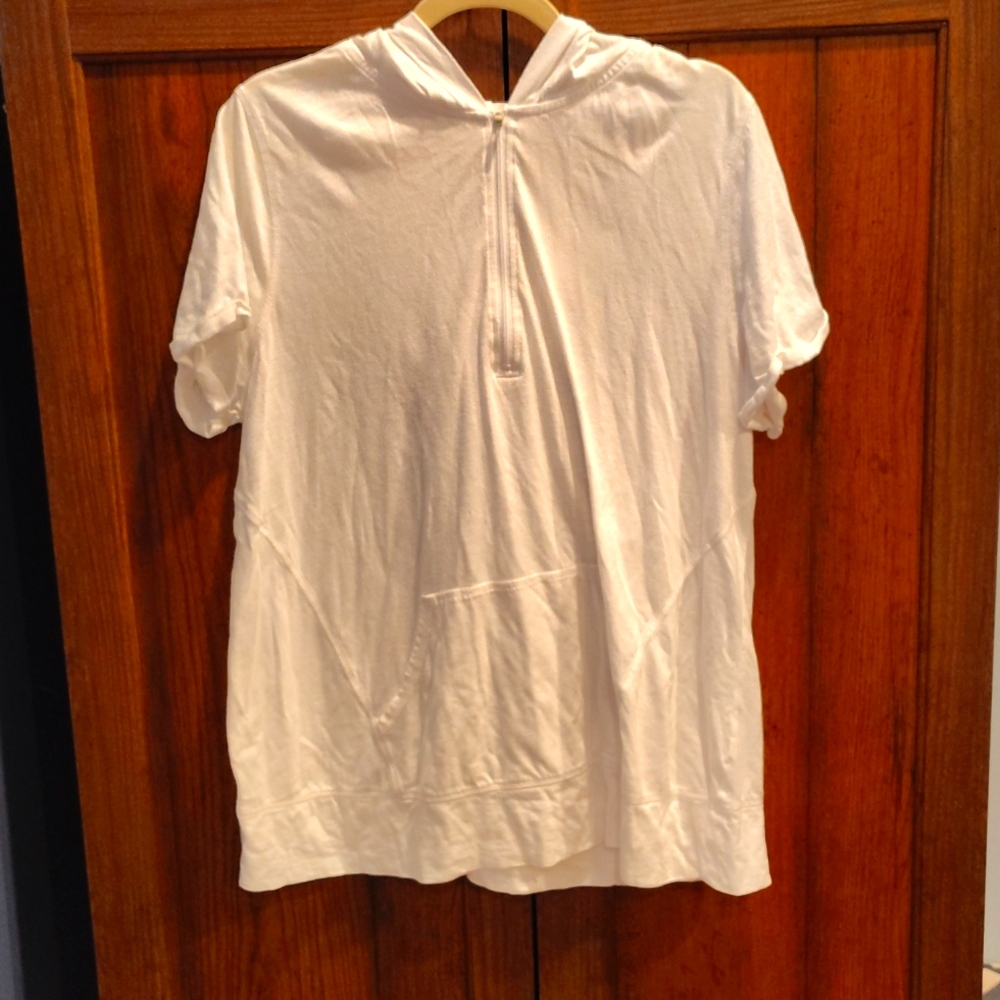 B Active Women's White Short Sleeve 1/4 Zipper Front Shirt w/Pocket Size 14/16